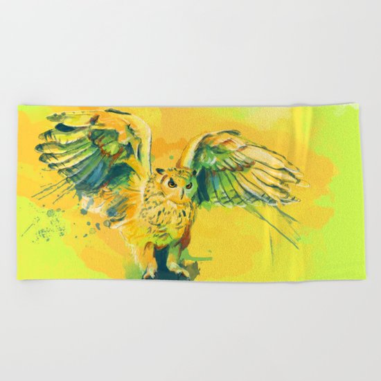 Silent Wings - Owl painting Beach Towel
