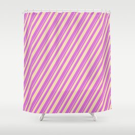 [ Thumbnail: Tan & Orchid Colored Lined Pattern Shower Curtain ]