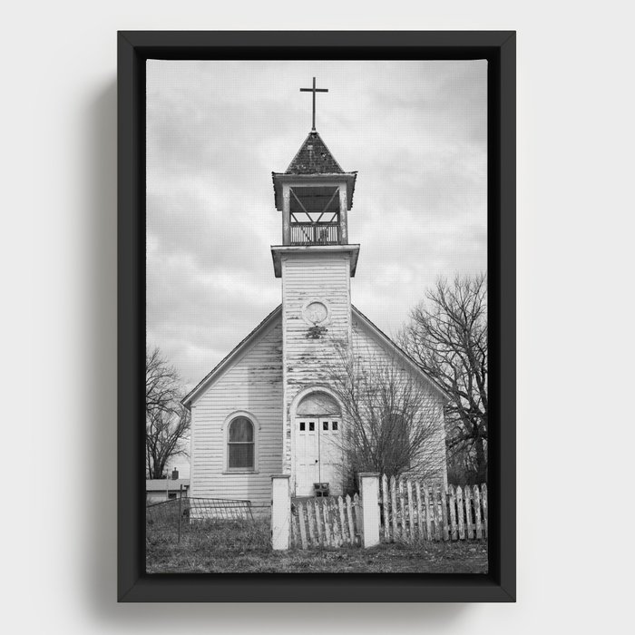 B & W - Old Church Framed Canvas