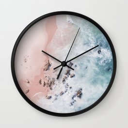 Aerial Beach Print - Pink Sand Beach - Ocean -  Sea Travel photography - Original Sea Bliss Wall Clock