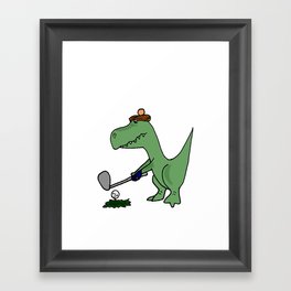 Funny T-Rex Green Dinosaur is Playing Golf Original Artwork Framed Art Print