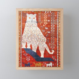 Q'ashqai Snow Leopard Persian Animal Rug Print Framed Mini Art Print