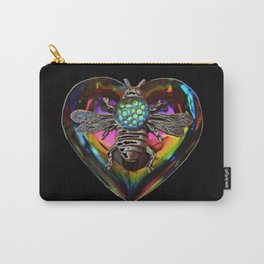 Mentalembellisher Psychedelic Rainbow Heart Necklace with Silver Bee & Vintage Snakeskin Helio Glass Carry-All Pouch