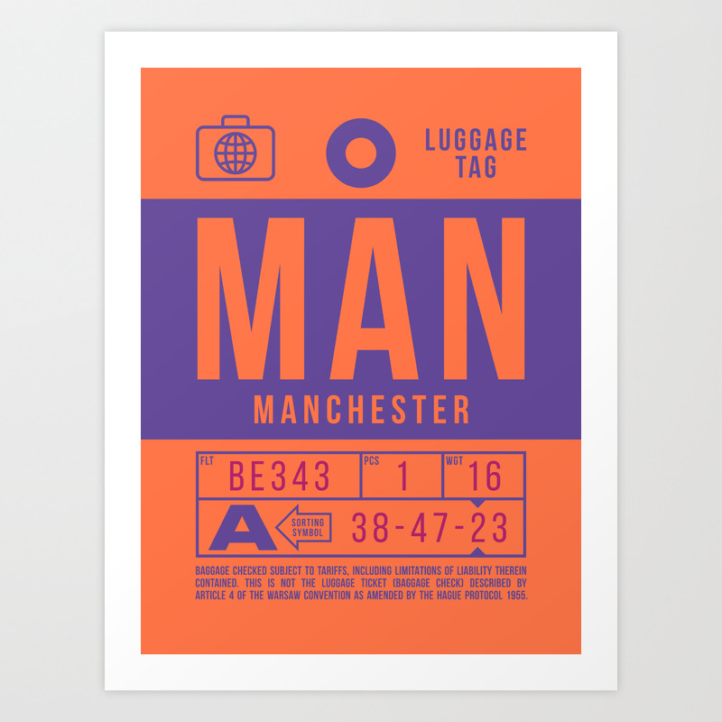 Luggage Tag B - MAN Manchester England UK Art Print