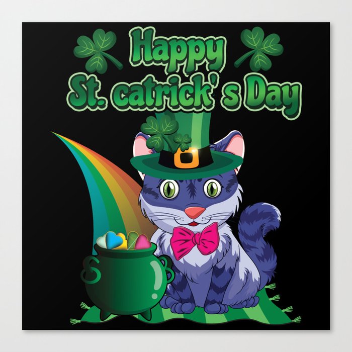 St. Catricks Day Cat Shamrock Saint Patrick's Day Canvas Print