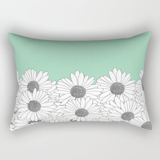 Daisy Boarder Mint Rectangular Pillow