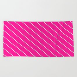 [ Thumbnail: Deep Pink & Light Gray Colored Pattern of Stripes Beach Towel ]
