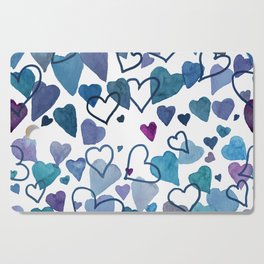 Watercolour Hearts Blue Cutting Board