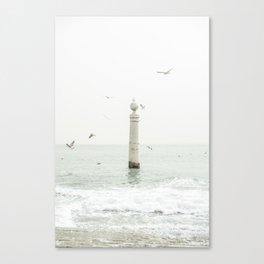 Terreiro do Paco - Minimalist White Art - Seagulls at Atlantic Ocean in Lisbon Portugal  Canvas Print
