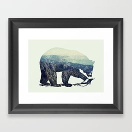California Grizzly Bear Mountainscape Framed Art Print | Mixed Media, Animal, Illustration, Photo 