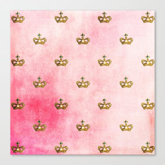 Royal Heraldy Gold crowns on pink watercolor background on #Society6 Canvas Print
