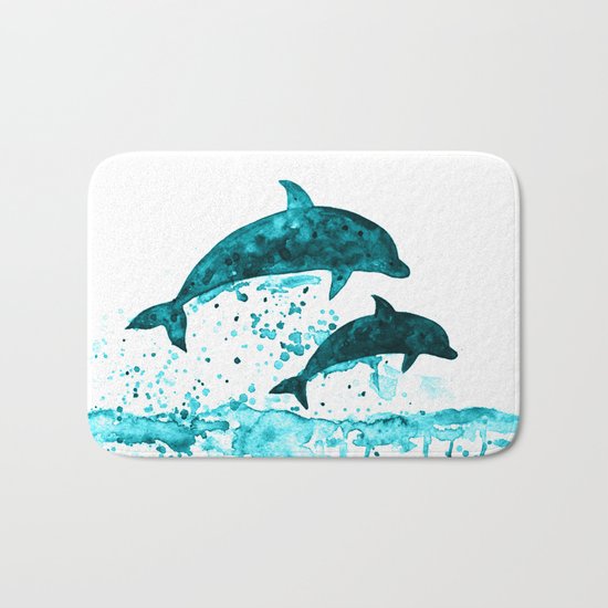 Dolphins, navy blue Bath Mat