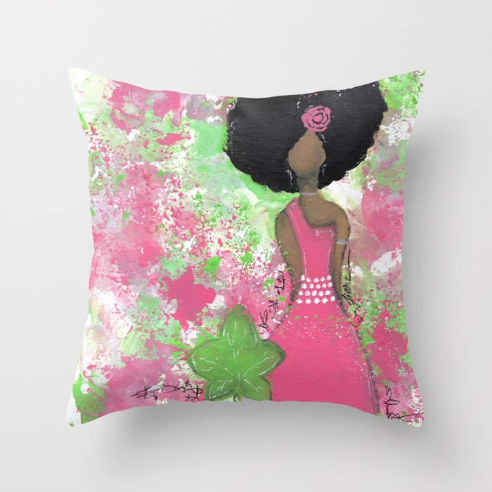 Dripping Pink and Green Angel Throw Pillow