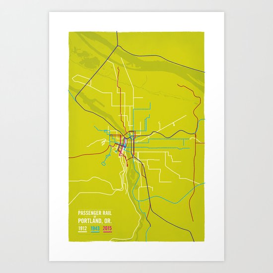 Passenger Rail of Portland, Oregon | 1912 | 1943 | 2015 Art Print