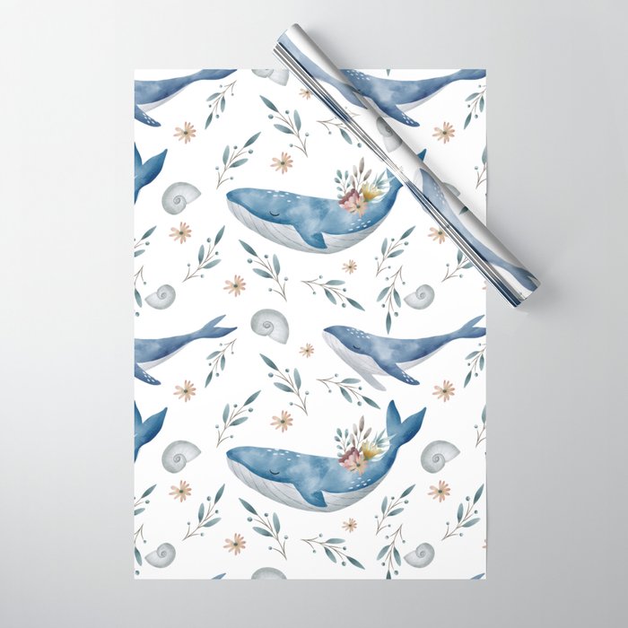 Whale with flowers seamless pattern  Wrapping Paper