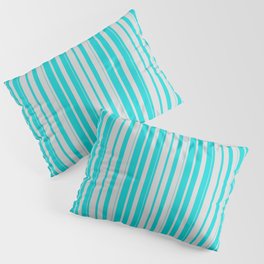 [ Thumbnail: Light Gray & Dark Turquoise Colored Stripes/Lines Pattern Pillow Sham ]