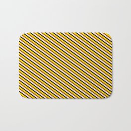 [ Thumbnail: Yellow, Brown, Bisque, and Black Colored Lines/Stripes Pattern Bath Mat ]