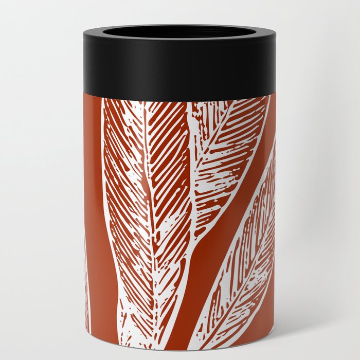 Elegant Leaves Nature Red White Can Cooler