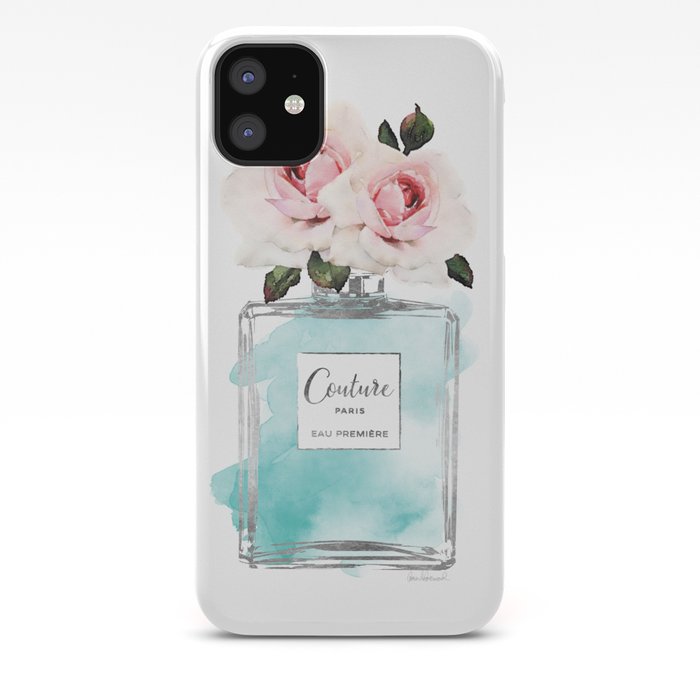 Perfume Watercolor Perfume Bottle With Flowers Teal Silver Peonies Fashion Illustration Iphone Case By Amandagreenwood Society6