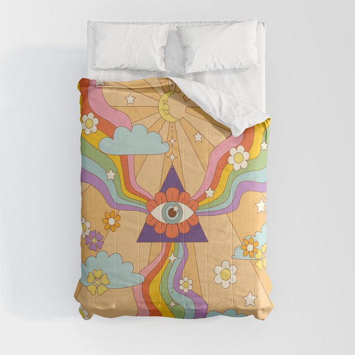 retro hippie boho rainbow print  Comforter