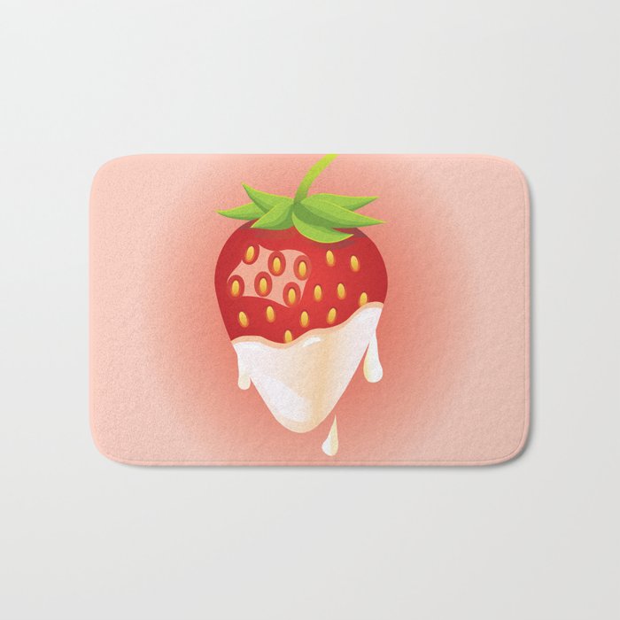 Strawberry covered with cream Bath Mat