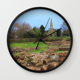 English Village Church overlooking Roman Excavations Wall Clock