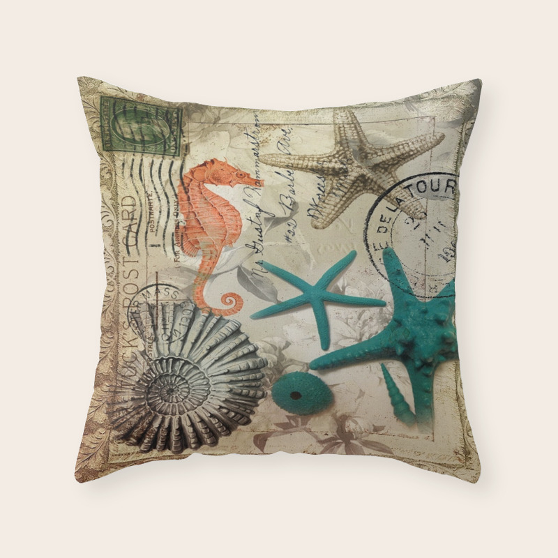 French Botanical Art Seahorse Teal Green Starfish Throw Pillow By