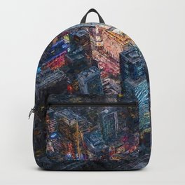 Times Square neon city lights, Midnight landscape painting Backpack | Greenwichvillage, Timessquare, Skyline, Aerial, Upperwestside, Manhattan, Buildings, Painting, Brooklyn, Skyscapers 