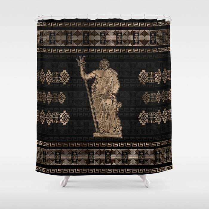 Poseidon and Greek Meander Ornament Shower Curtain
