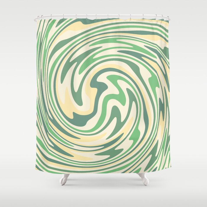 Retro Green and Yellow Marble Pattern Shower Curtain