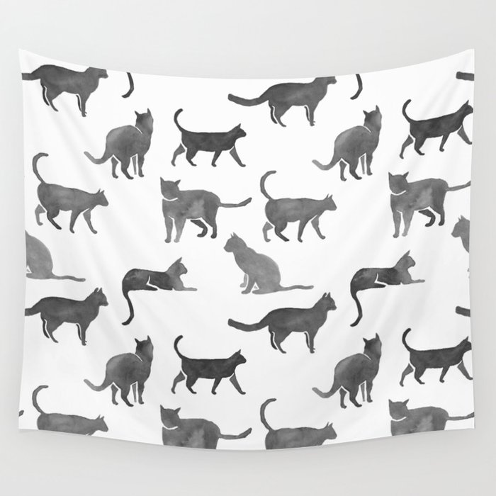 Mystic Black Cats in Watercolors Wall Tapestry