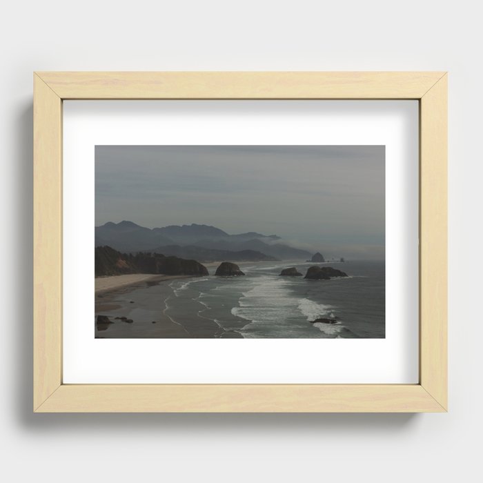 Cannon Beach Mountain Fog Recessed Framed Print