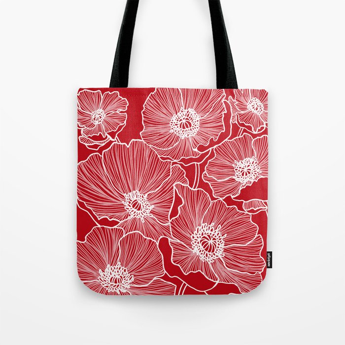 Holly Berry Red Poppies Drawing Tote Bag