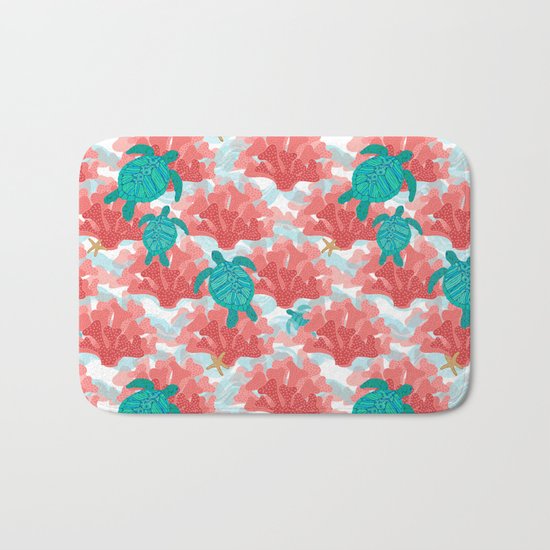 Sea Turtles in The Coral - Ocean Beach Marine Bath Mat