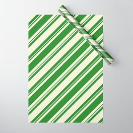 [ Thumbnail: Forest Green and Beige Colored Lined/Striped Pattern Wrapping Paper ]