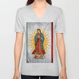 rose • Mexico • flowers • sun • flag • Madonna • Maria • Regina Mundi • Saint Mary • Virgin of Guadalupe V Neck T Shirt