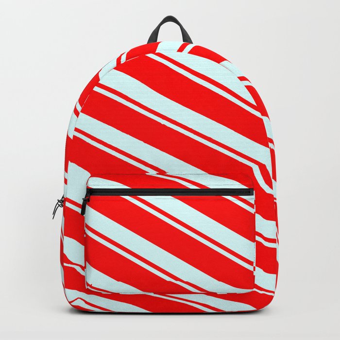 Light Cyan and Red Colored Lined/Striped Pattern Backpack