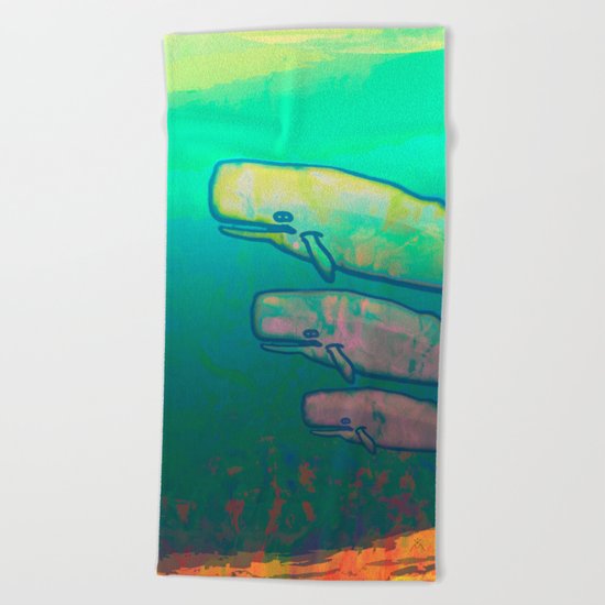 Whales Swimming Together Beach Towel