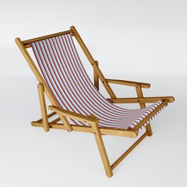[ Thumbnail: Light Sky Blue, Beige & Red Colored Lined Pattern Sling Chair ]