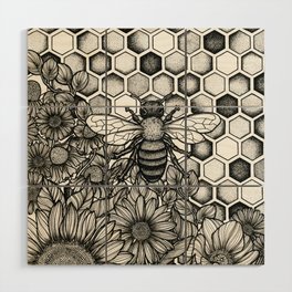 Floral Bee Wood Wall Art