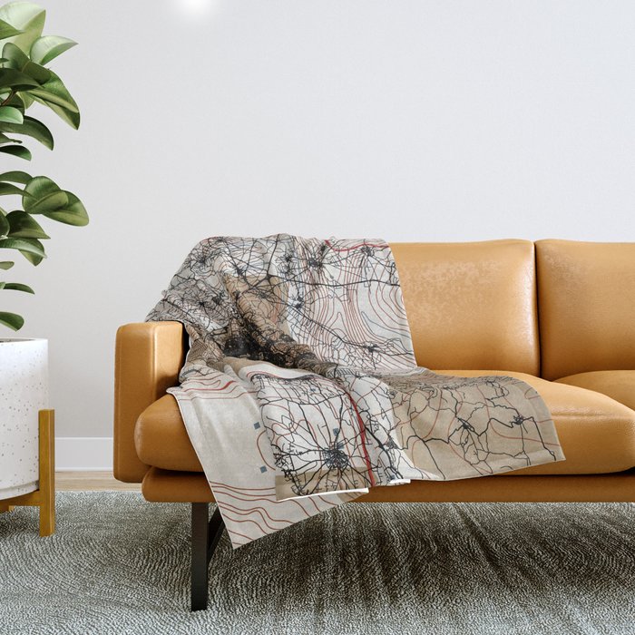 Greece, Thessaloniki. City Map Painting. Contemporary Throw Blanket