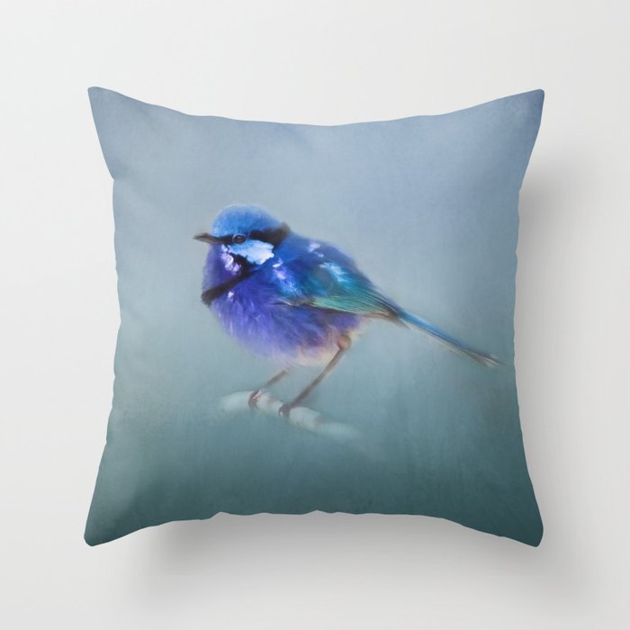 Blue Fairy Wren Throw Pillow