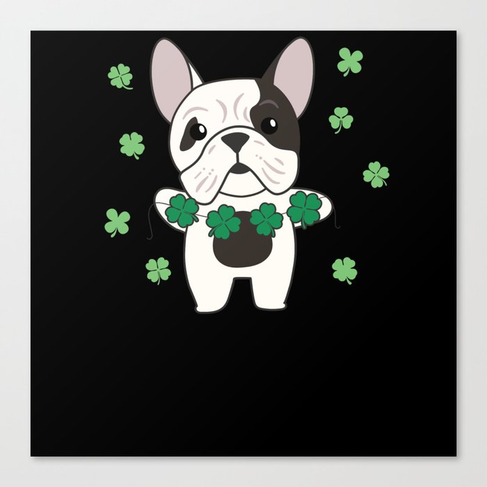 Bulldog Shamrocks Cute Animals For Luck Canvas Print