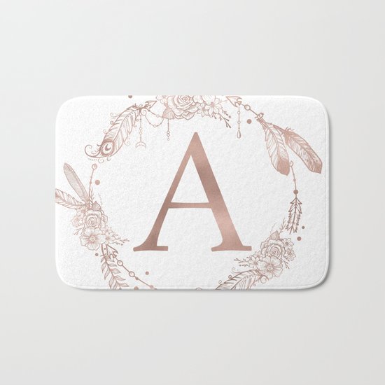 Letter A Rose Gold Pink Initial Monogram Bath Mat