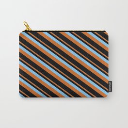 [ Thumbnail: Light Sky Blue, Chocolate & Black Colored Lines/Stripes Pattern Carry-All Pouch ]
