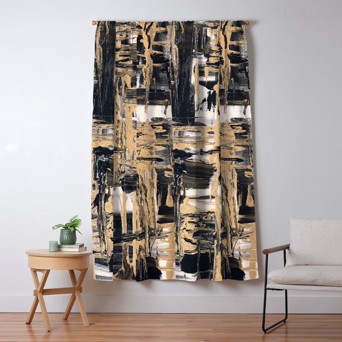Black And Gold Abstract Painting Blackout Curtain By