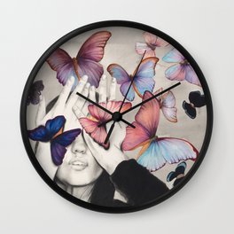 Rainbow Butterfly Art Wall Clock
