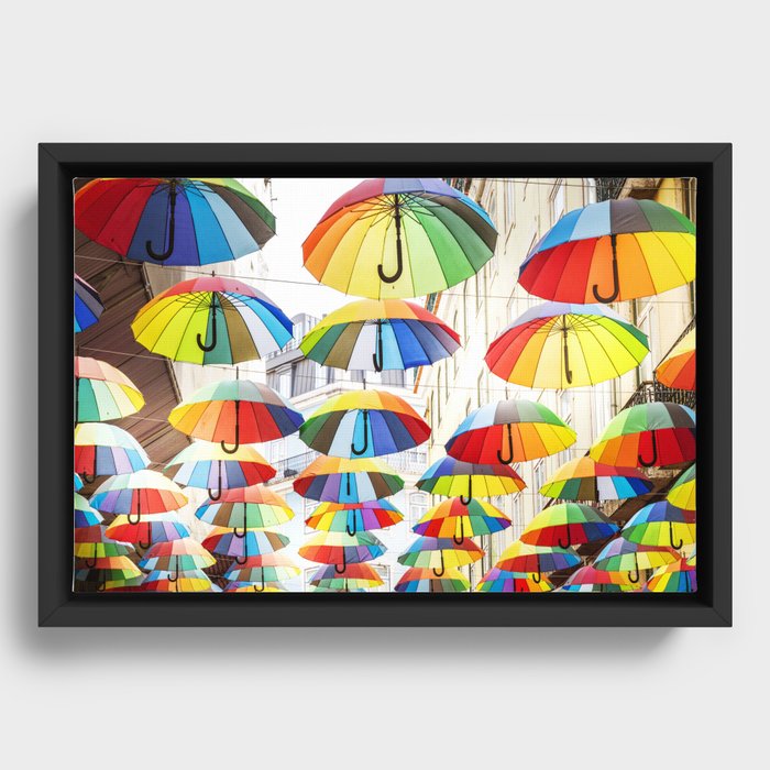 Colorful Umbrellas in Lisbon Framed Canvas