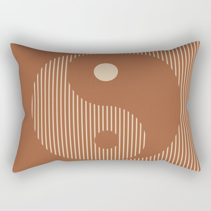 Geometric Lines Ying and Yang XIII in Terracotta and Beige Rectangular Pillow