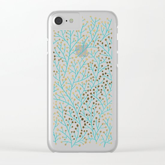 Berry Branches – Turquoise & Gold Clear iPhone Case